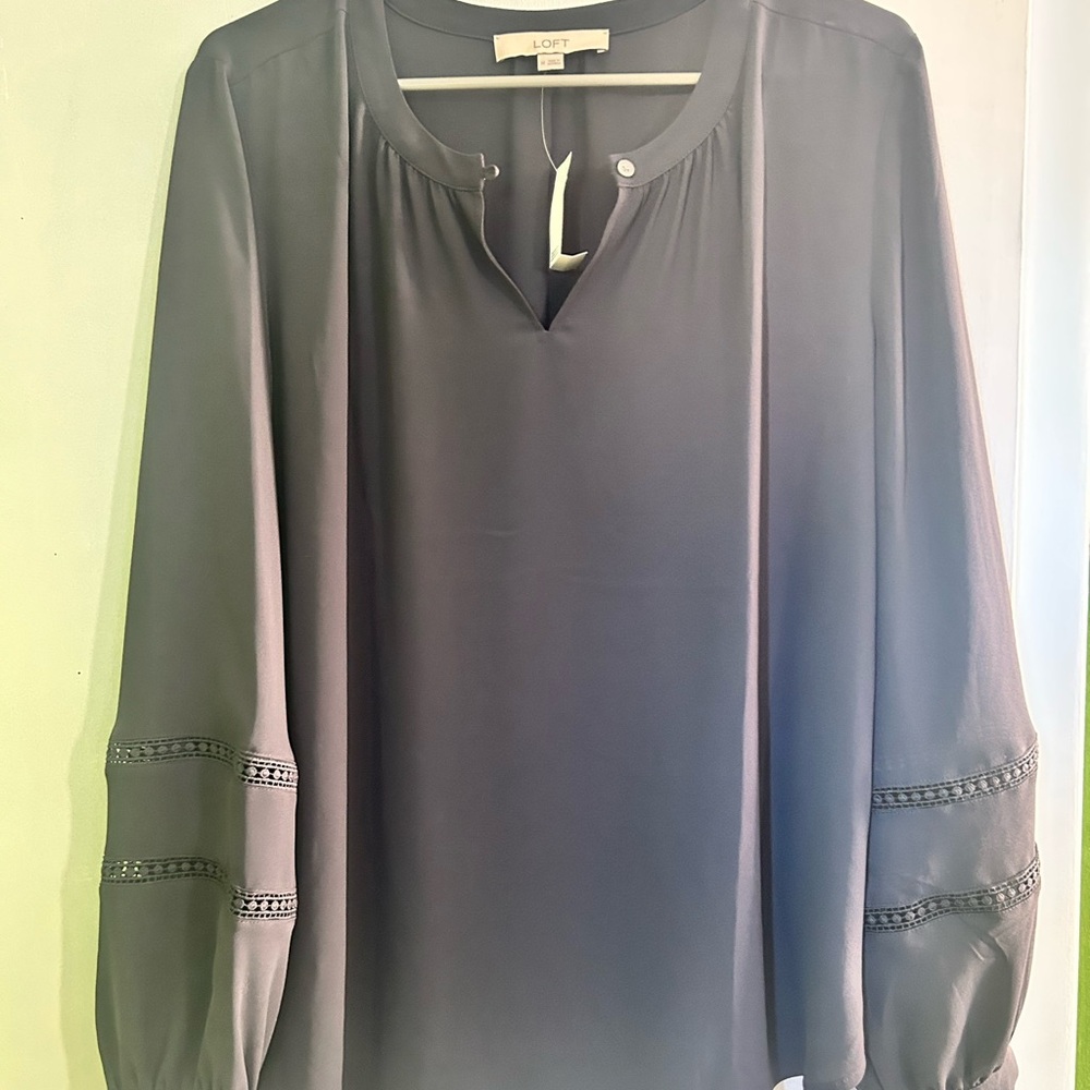 LOFT Black V-Neck Bell Sleeve Blouse